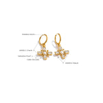 Yhpup brincos de argola com pérolas de zircônia, alta qualidade, cruz, aço inoxidável dourado, temperamento, joias diárias, presente