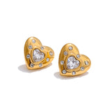 Yhpup zircônia cúbica coração amor diário à prova d'água brincos de aço inoxidável charme joias da moda presente de dia dos namorados