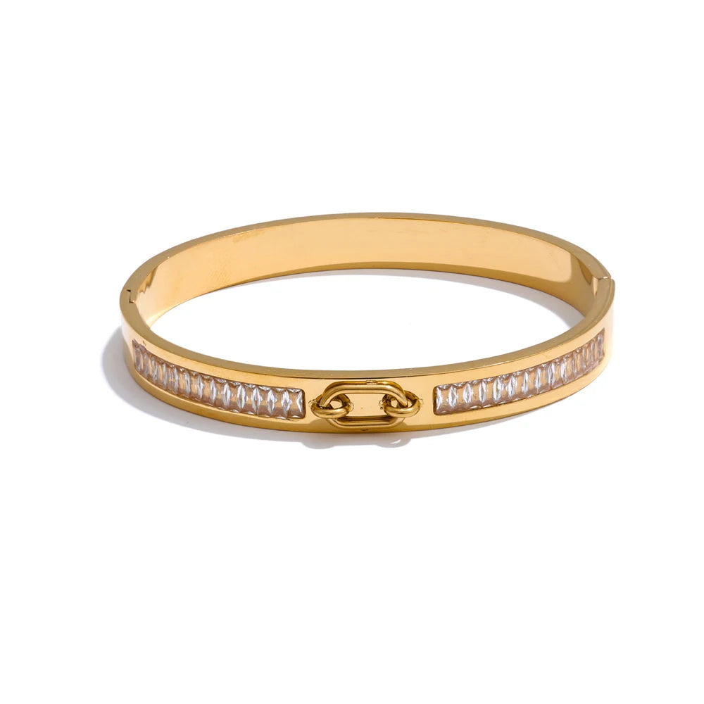 Yhpup pulseira redonda de zircônia de alta qualidade, joias exclusivas de aço inoxidável chique, presente à prova d'água