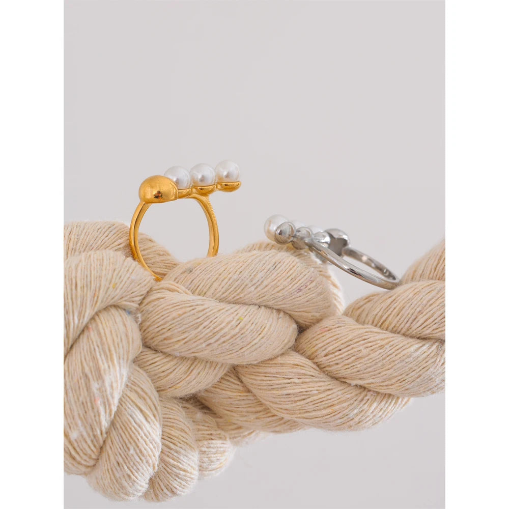 Yhpup requintado moda novo estilo anel de aço inoxidável simulado pérola ouro real 18k ouro pvd banhado jóias para presente feminino