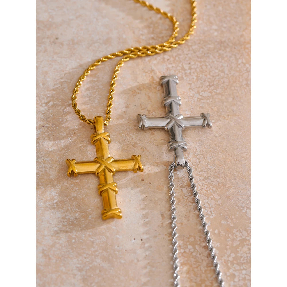Yhpup 316l aço inoxidável cruz clássico colar pingente ouro & platina pvd banhado colar personalizado jóias novo