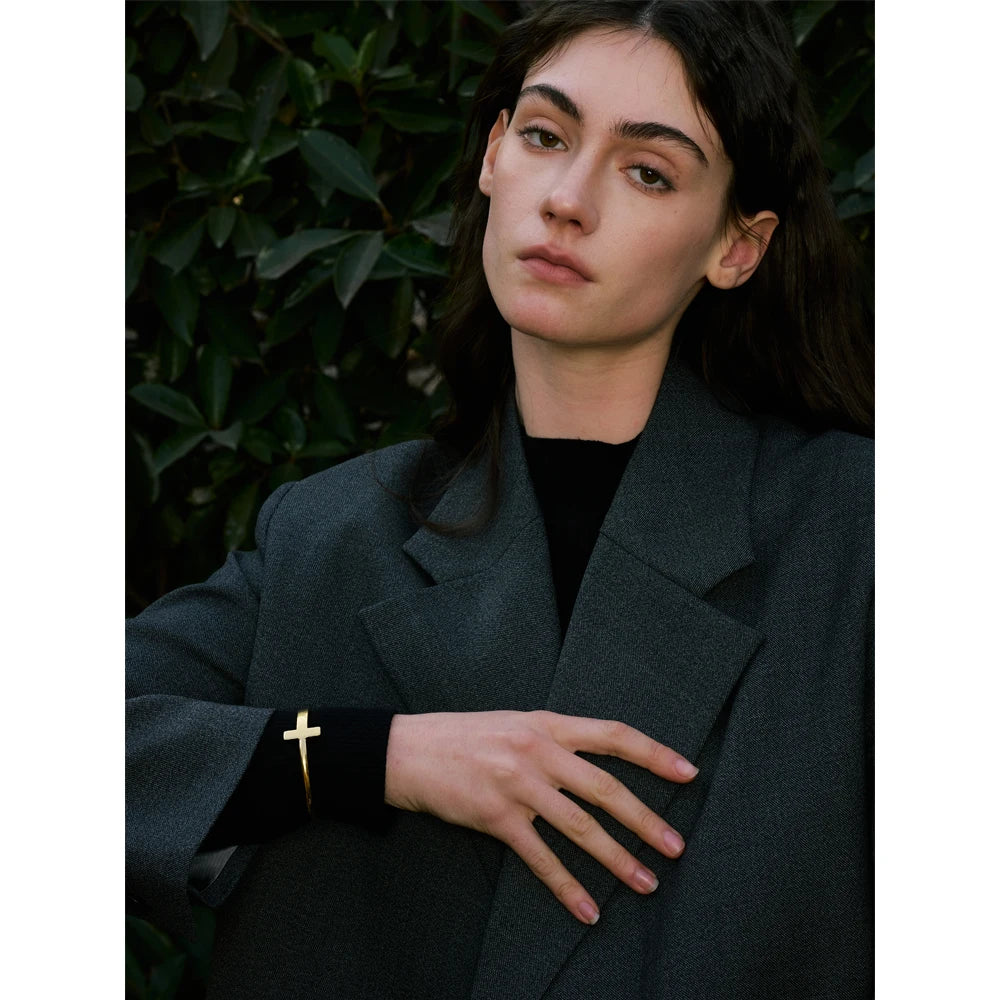 Yhpup 55mm 2025 pulseira de punho cruzado de aço inoxidável brilhante banhado a PVD polido acessórios de joias de pulso aberto