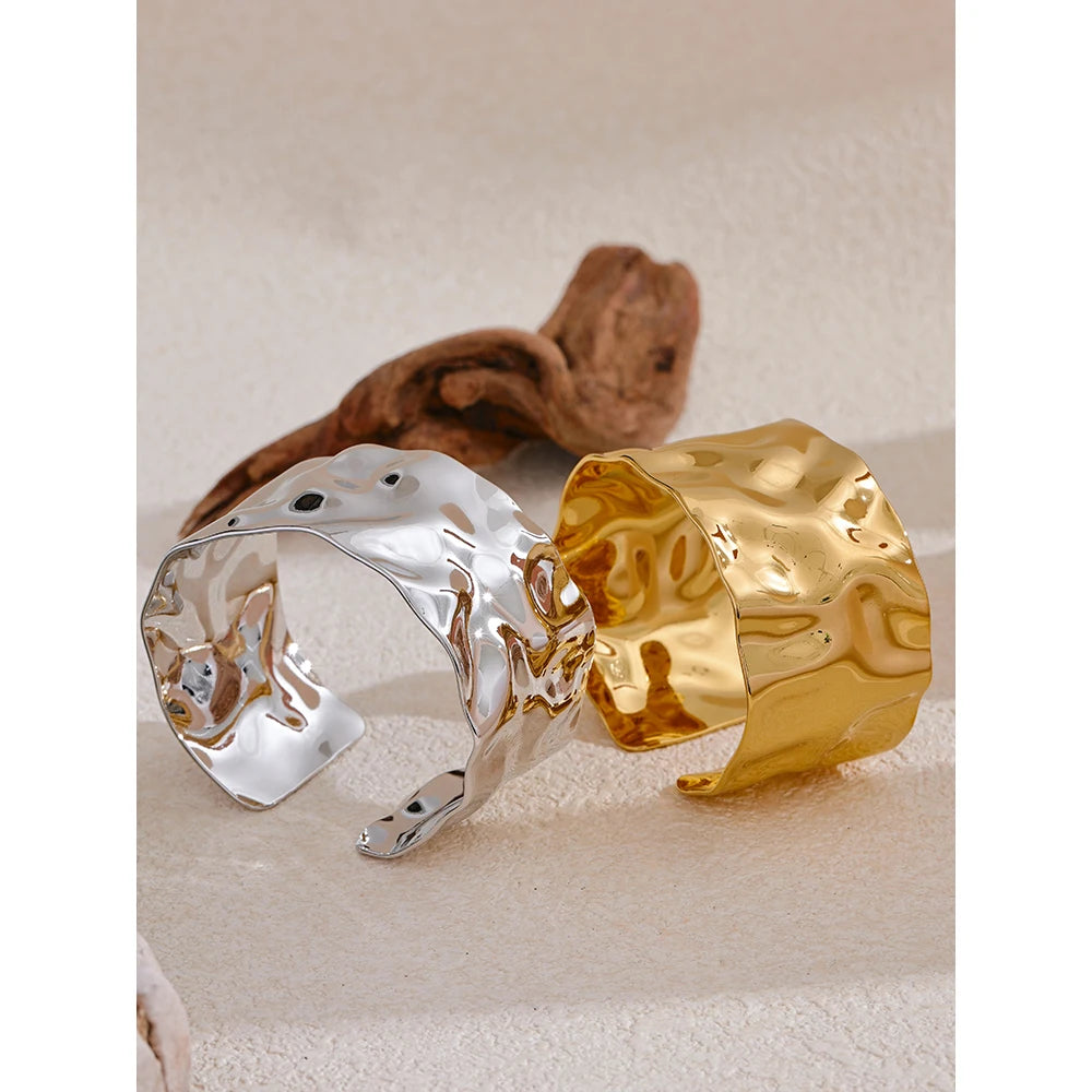 Yhpup ampla grande aço inoxidável metal manguito aberto pulseira 18k ouro pvd banhado declaração à prova dwaterproof água jóias de pulso bijoux