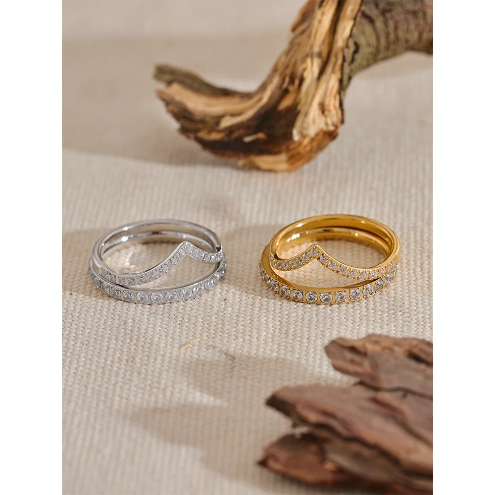 Yhpup-Anel De Zircônia Cúbica De Luxo, Aço Inoxidável, Redondo Dupla Camada, Fino, Casamento, Noivado, Presente De Jóias De Alto Grau