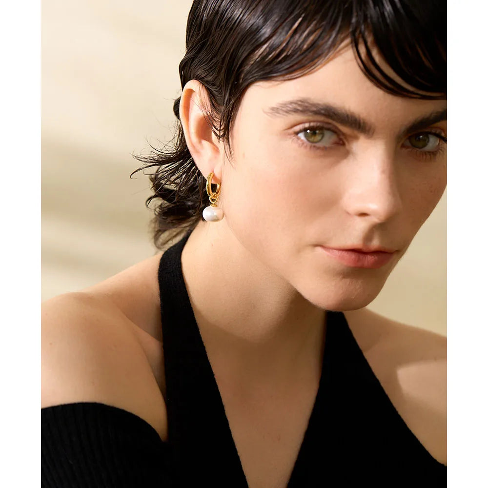 Yhpup alta qualidade imitação de pérolas gota aço inoxidável dourado coreano hoop brincos encantos moda jóias bijoux femme presente