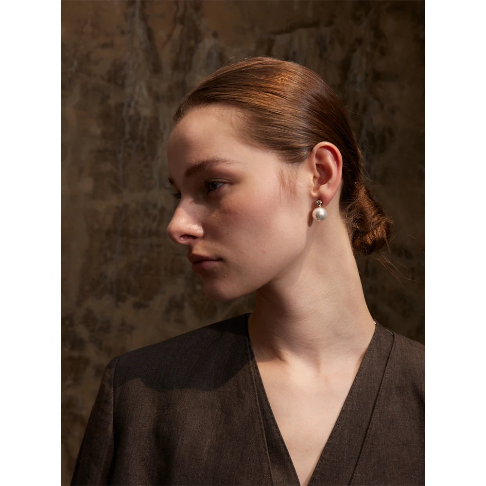 Yhpup estilo coreano imitação de pérolas zircão redondo clássico diário brincos feminino charme de aço inoxidável moda jóias presente