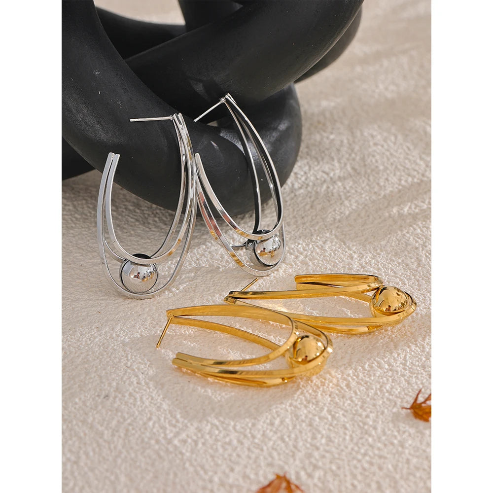 Yhpup Brincos Huggie geométricos de aço inoxidável banhados a ouro e platina PVD à prova de ferrugem pingente de metal joia de declaração diária presente