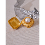 Yhpup-brincos quadrados de aço inoxidável, pérolas de imitação, jóias vintage, moda elegante, evitar alergia, metal, titânio, novo