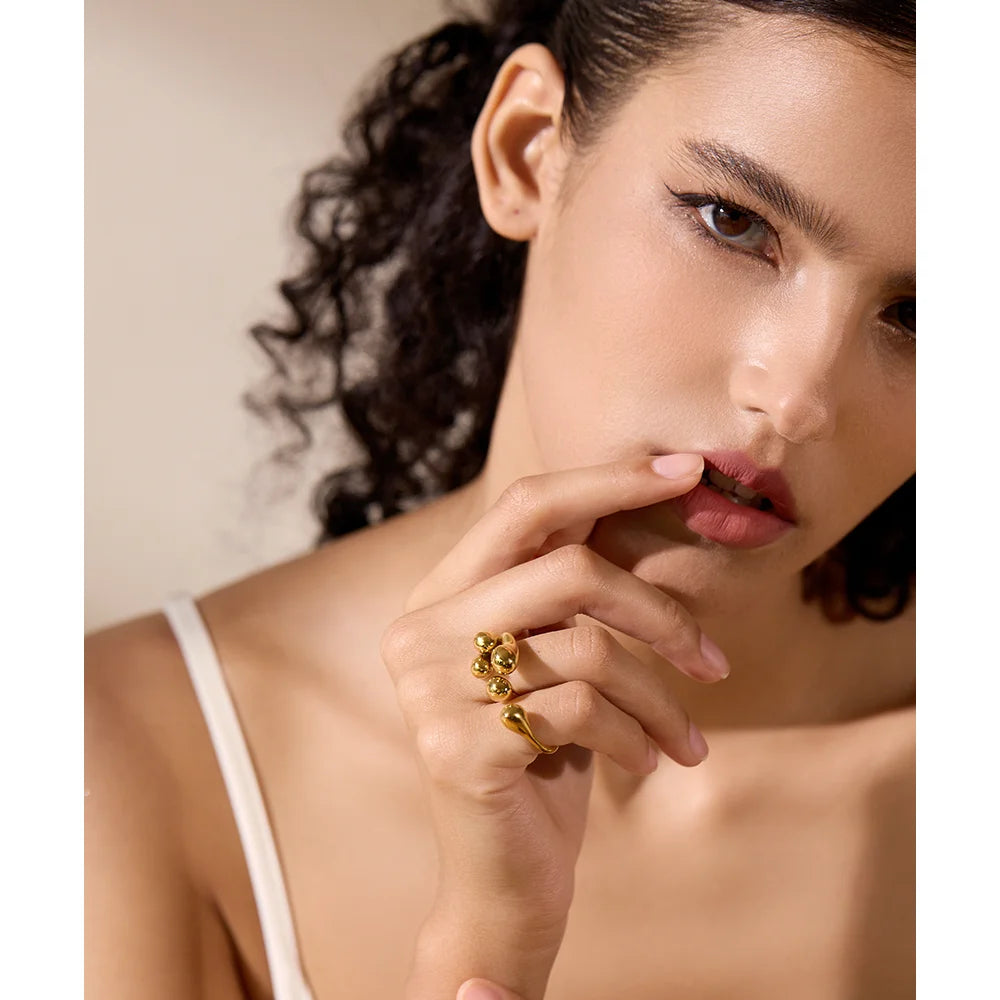 Yhpup Anel de moda individualista criativo de aço inoxidável à prova d'água ouro prata cor textura joias para presente feminino