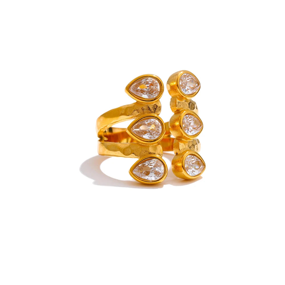 Yhpup tamanho 7.5 zircônia cúbica fundição anel dourado de aço inoxidável de alta qualidade banhado a PVD presente de joia de dedo