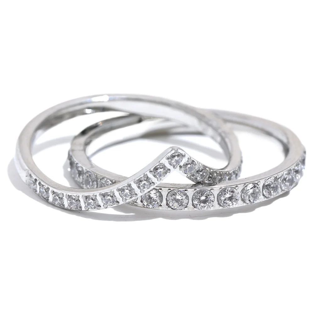 Yhpup-Anel De Zircônia Cúbica De Luxo, Aço Inoxidável, Redondo Dupla Camada, Fino, Casamento, Noivado, Presente De Jóias De Alto Grau