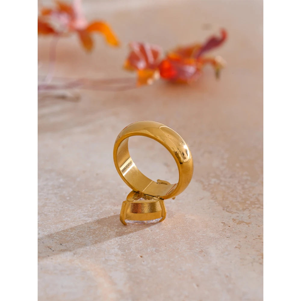 Yhpup tamanho 678 18K banhado a PVD dourado prevenção de ferrugem anel de zircônia cúbica brilhante para mulheres joias suaves da moda em aço inoxidável
