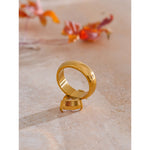 Yhpup tamanho 678 18K banhado a PVD dourado prevenção de ferrugem anel de zircônia cúbica brilhante para mulheres joias suaves da moda em aço inoxidável