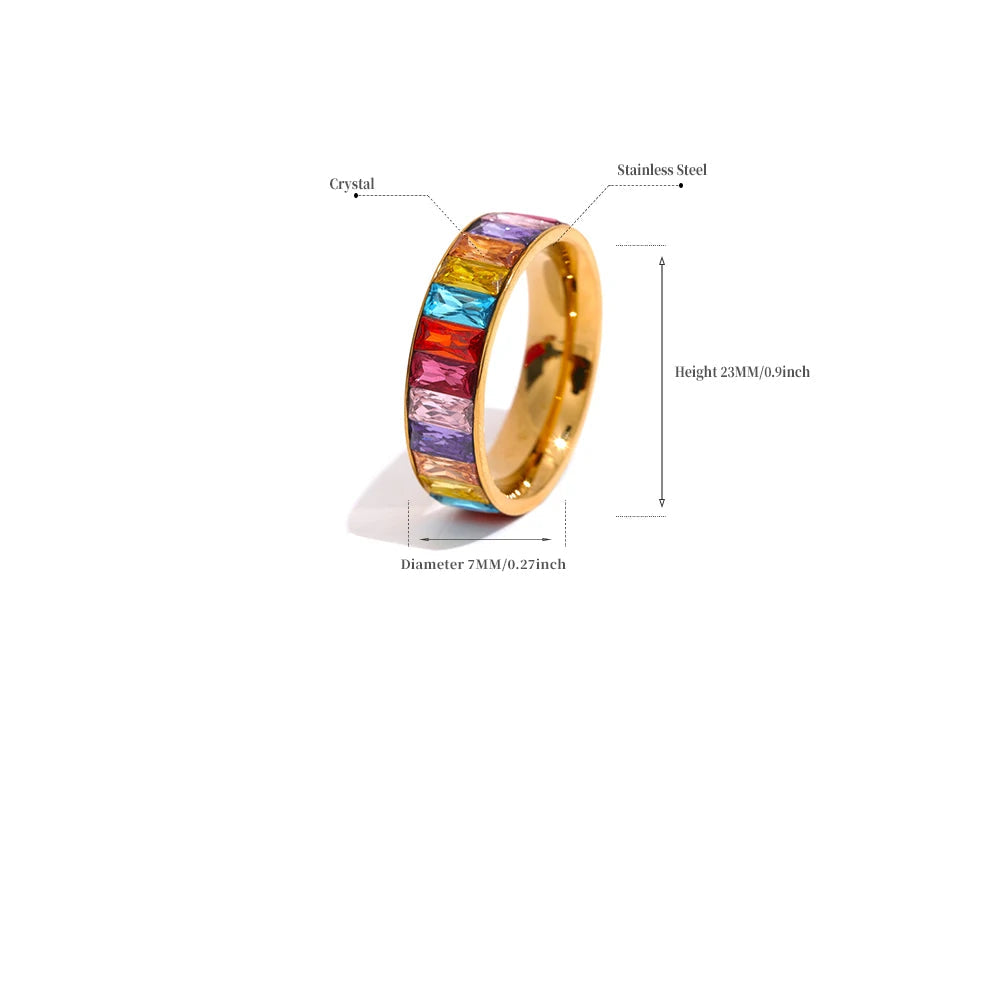 Yhpup delicado brilhante colorido zircônia cúbica aço inoxidável anel múltiplo de alta qualidade luxo cz bling popular moda jóias