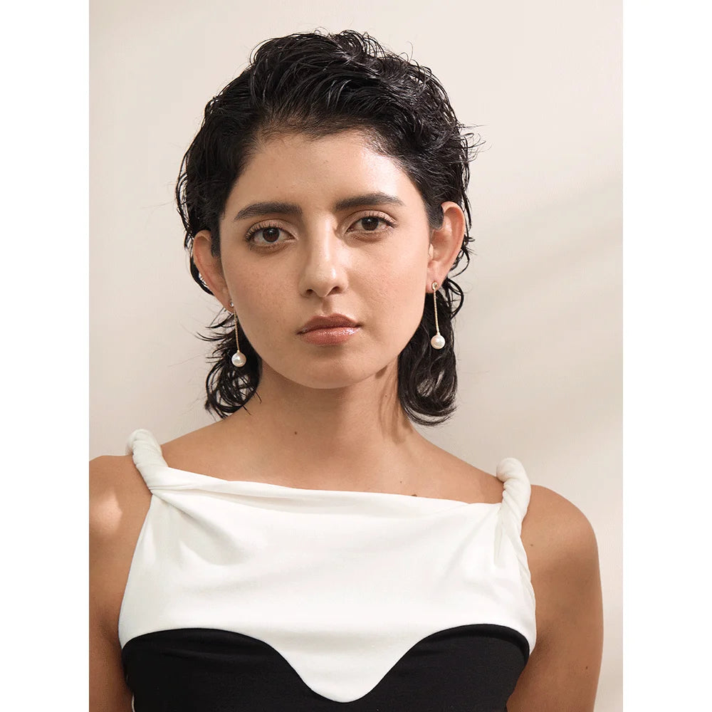 Yhpup coreano imitação de pérolas longa corrente pendurado balançar brincos para mulheres anti alérgico aço inoxidável charme jóias diárias