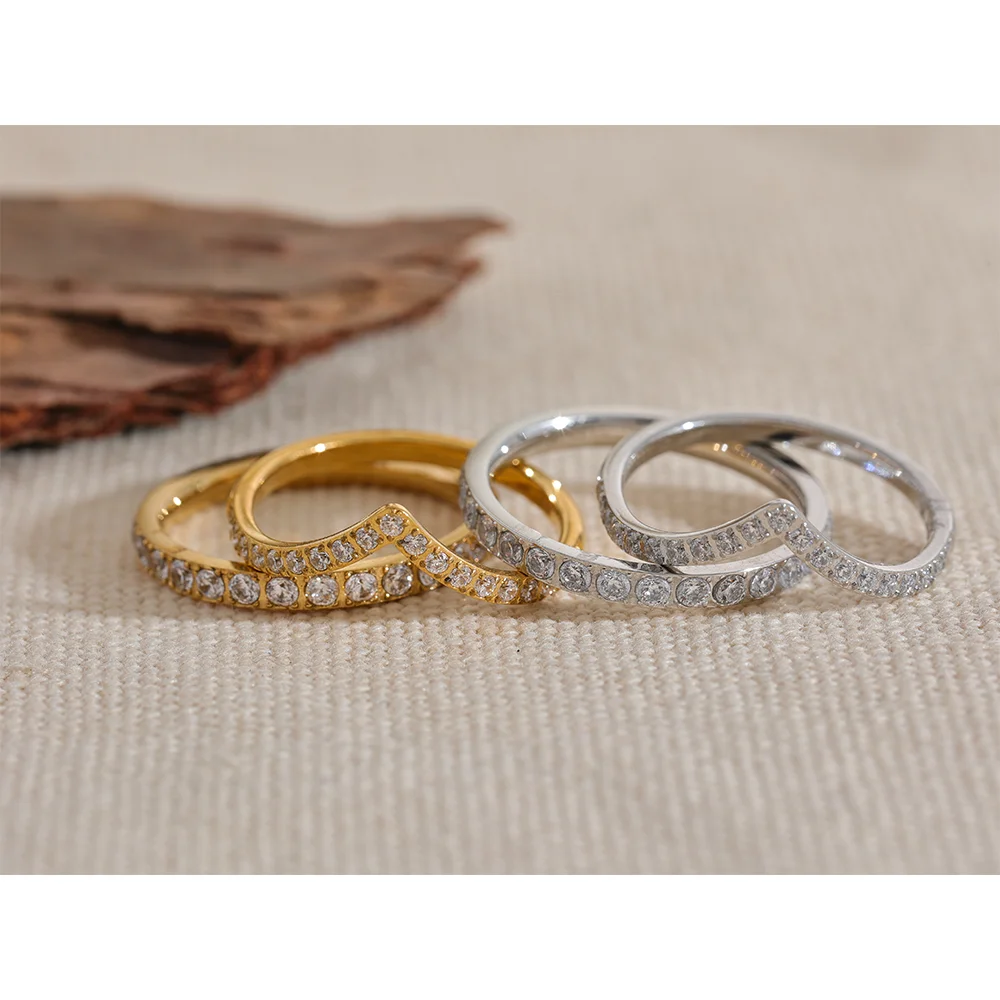 Yhpup-Anel De Zircônia Cúbica De Luxo, Aço Inoxidável, Redondo Dupla Camada, Fino, Casamento, Noivado, Presente De Jóias De Alto Grau