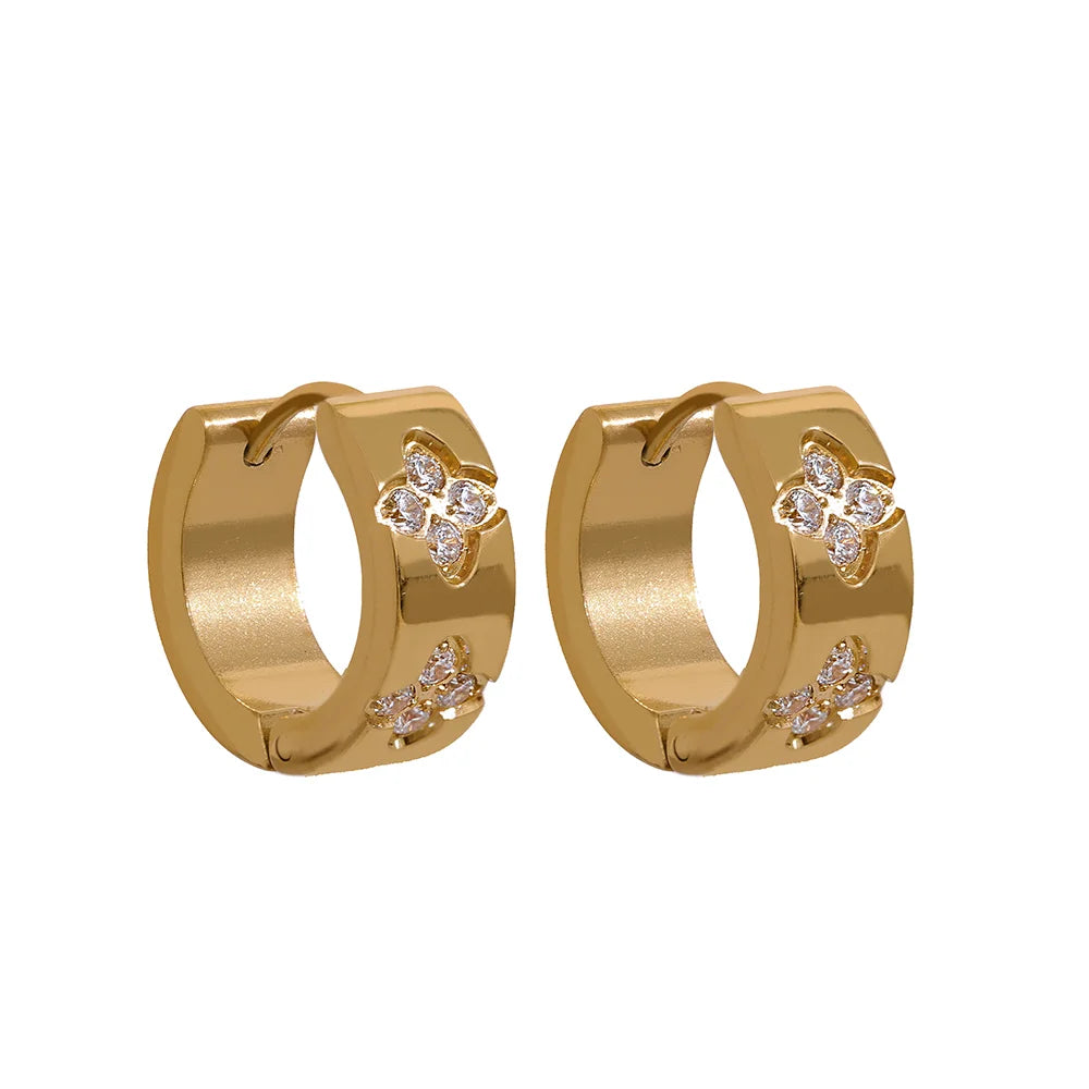 Yhpup requintado rosa verde branco zircônia cúbica aço inoxidável redondo chique brincos de argola feminino alta qualidade jóias à prova dwaterproof água