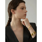 Yhpup pulseira larga redonda de aço inoxidável de alta qualidade, textura da moda, cor dourada e prateada, à prova d'água, joia, presente