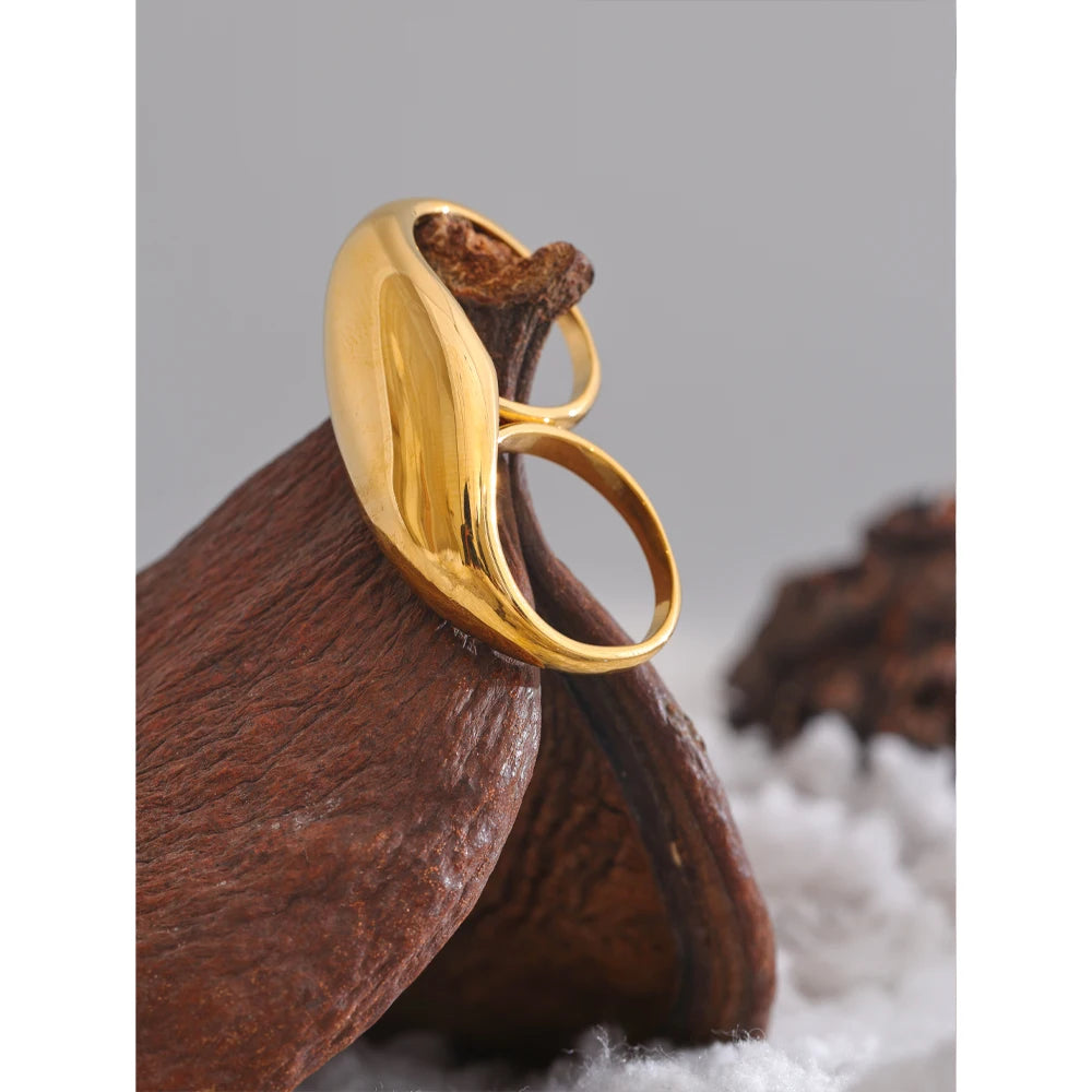 Yhpup 2024 aço inoxidável metal duplo dedo anel geométrico personalidade à prova de ferrugem atraente grande exagerado jóias presente