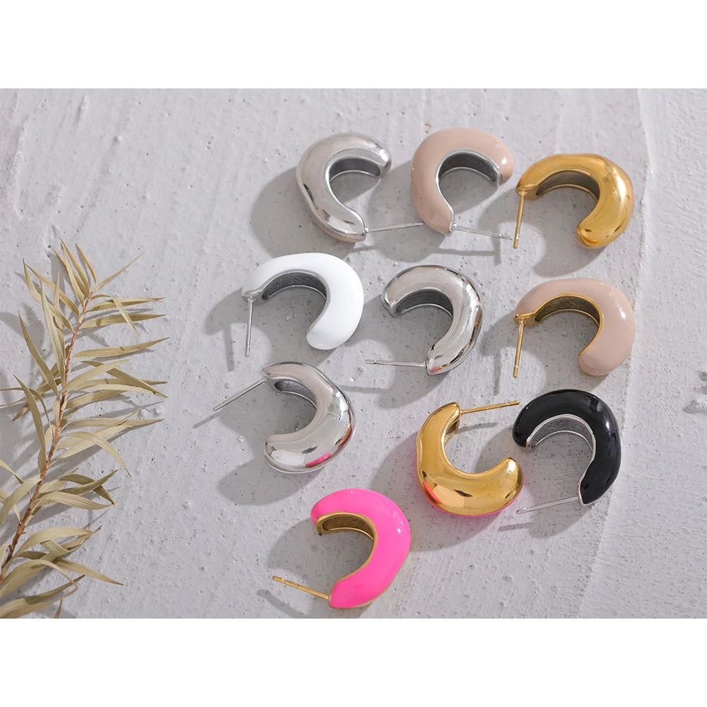 Yhpup Multicolor Esmalte Aço Inoxidável Geométrica Huggie Brincos Metal Alta Qualidade À Prova D' Água Jóias para Mulheres Bijoux Femme