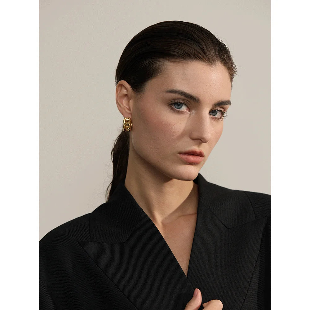 Yhpup 316l corrente de aço inoxidável geométrico oco fundido brincos de argola à prova dwaterproof água cor ouro textura jóias declaração bijoux presente