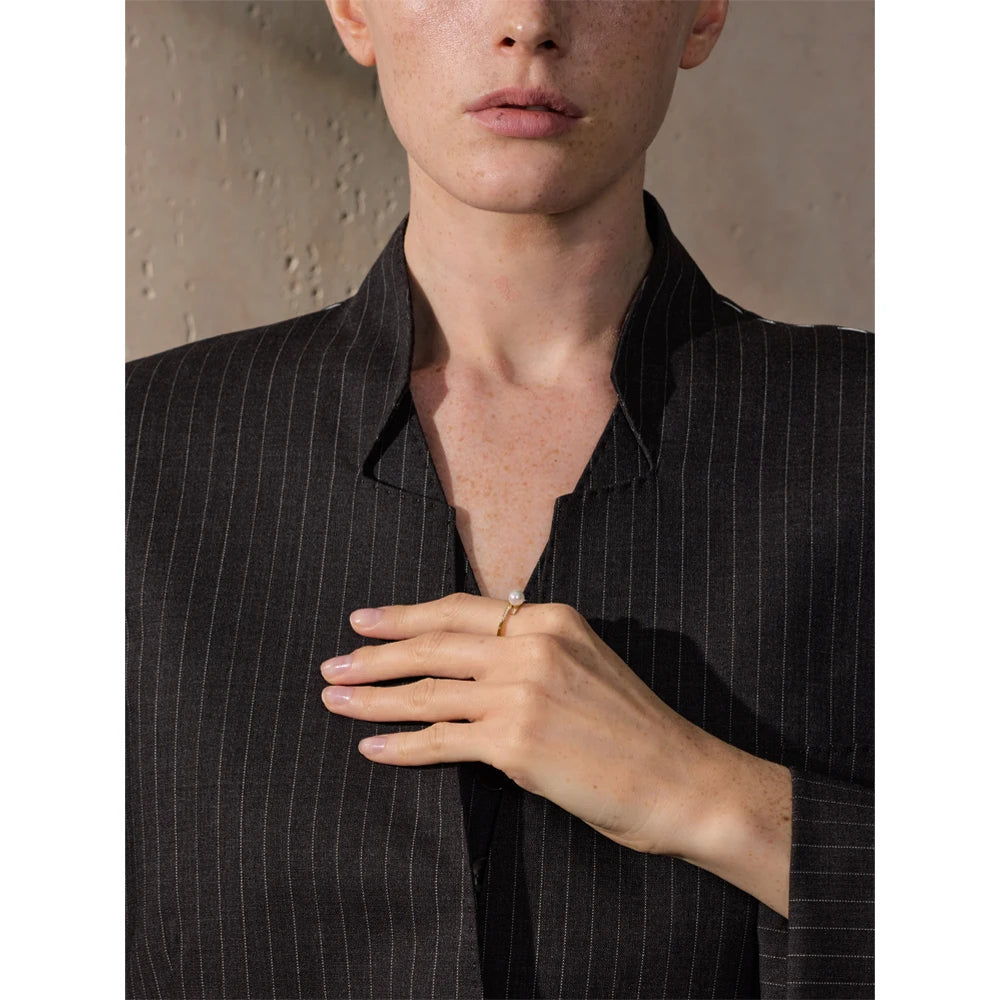 Anel fino de zircônia-yhpup para mulheres, imitação de pérolas, aço inoxidável, joias de dedo, estilo coreano, alta qualidade, moda