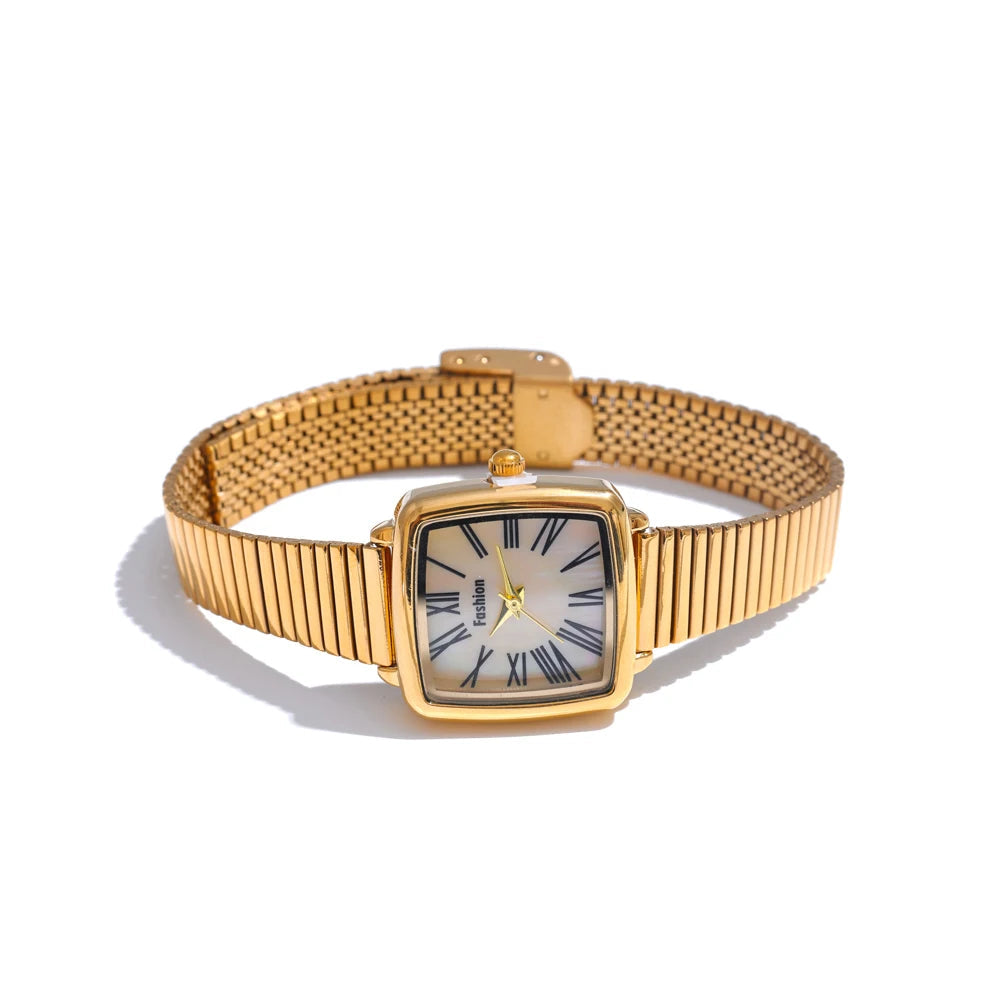 Yhpup Moda Relógio Lades' de Aço Inoxidável com Movimento Japão À Prova D 'Água Polido Brilhante 18K Ouro PVD Banhado Acessórios de Jóias