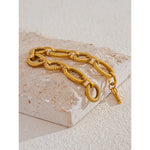 Yhpup 316L Aço Inoxidável Textura de Metal Pulseira de Corrente Oval Pulseira Homens Mulheres 18K PVD Banhado Toggle-Fechos Jóias de Declaração