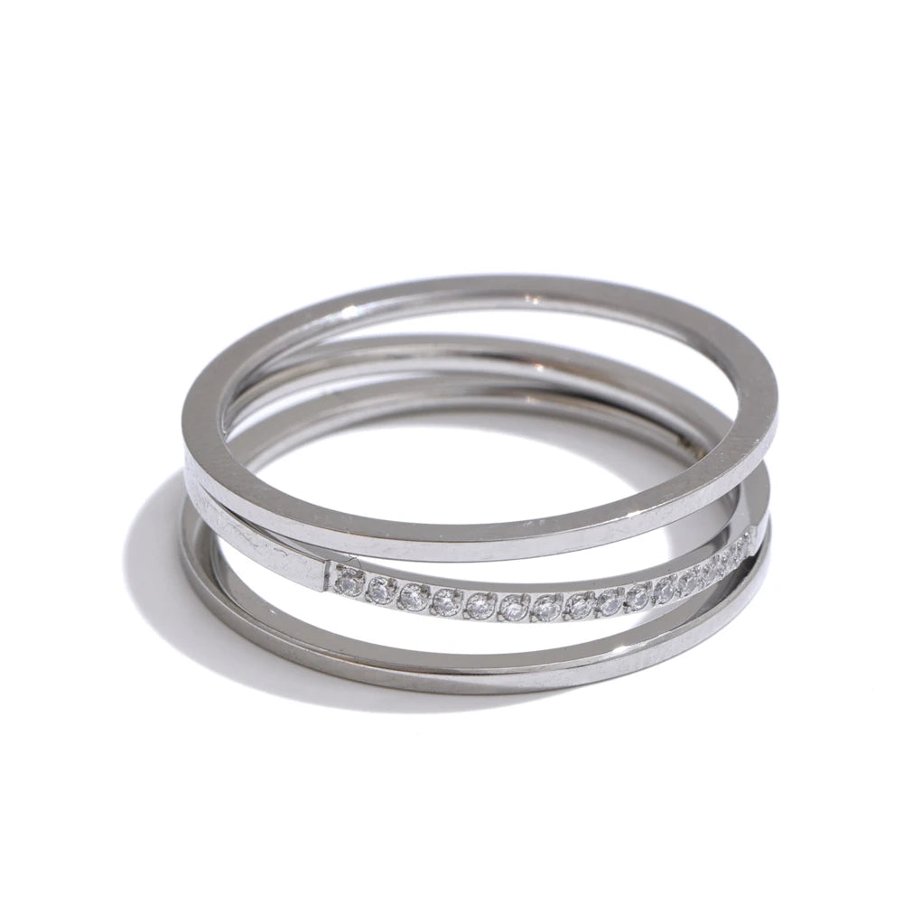 Yhpup 6789 # Anel de zircônia cúbica de aço inoxidável requintado ouro prata cor resistente a manchas metal na moda joias diárias