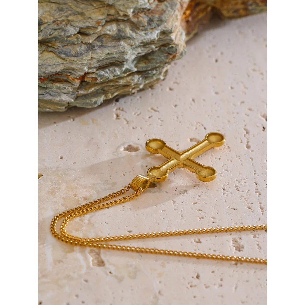 Yhpup declaração de aço inoxidável zircão cruz pingente colar vintage chegadas 18k banhado a ouro moda clássico jóias