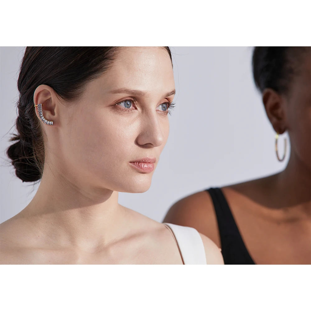 Yhpup requintado luxo bling zircônia cúbica 18k banhado a ouro aço inoxidável clipe de orelha brincos elegantes charme jóias femininas