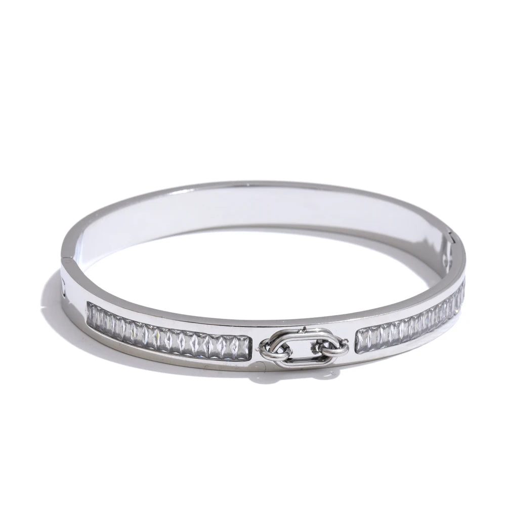 Yhpup pulseira redonda de zircônia de alta qualidade, joias exclusivas de aço inoxidável chique, presente à prova d'água