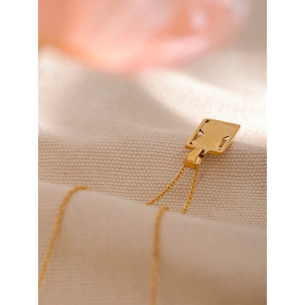 Yhpup declaração corpo quadrado pingente de aço inoxidável colar de declaração cor ouro textura metal jóias personalizadas