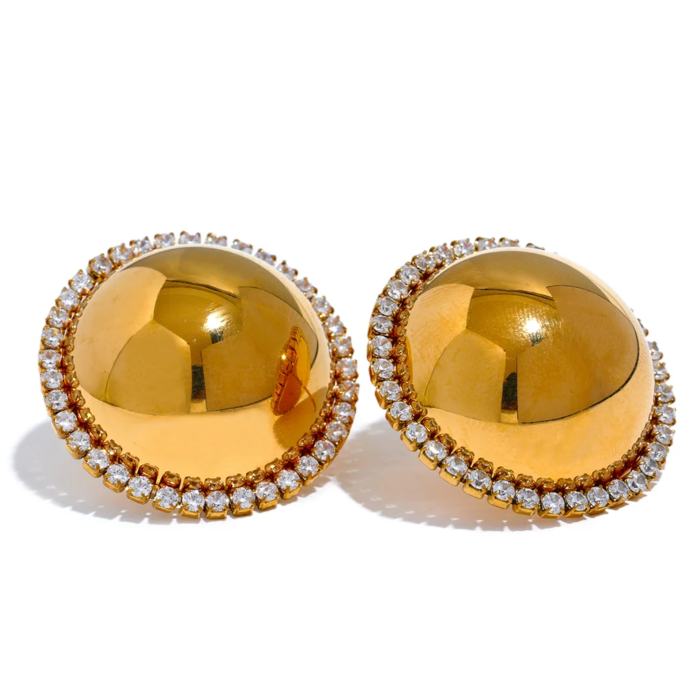 Yhpup 30mm suave aço inoxidável redondo grande brincos bling zircônia cúbica moda jóias de luxo à prova dwaterproof água para presente feminino