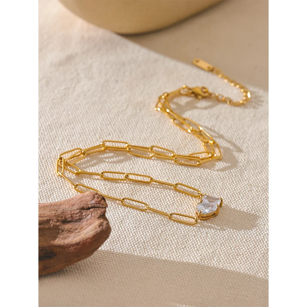 Yhpup premium aaa zircônia cúbica pingente colar cor de ouro corrente aço inoxidável geométrico jóias de alta qualidade para mulher