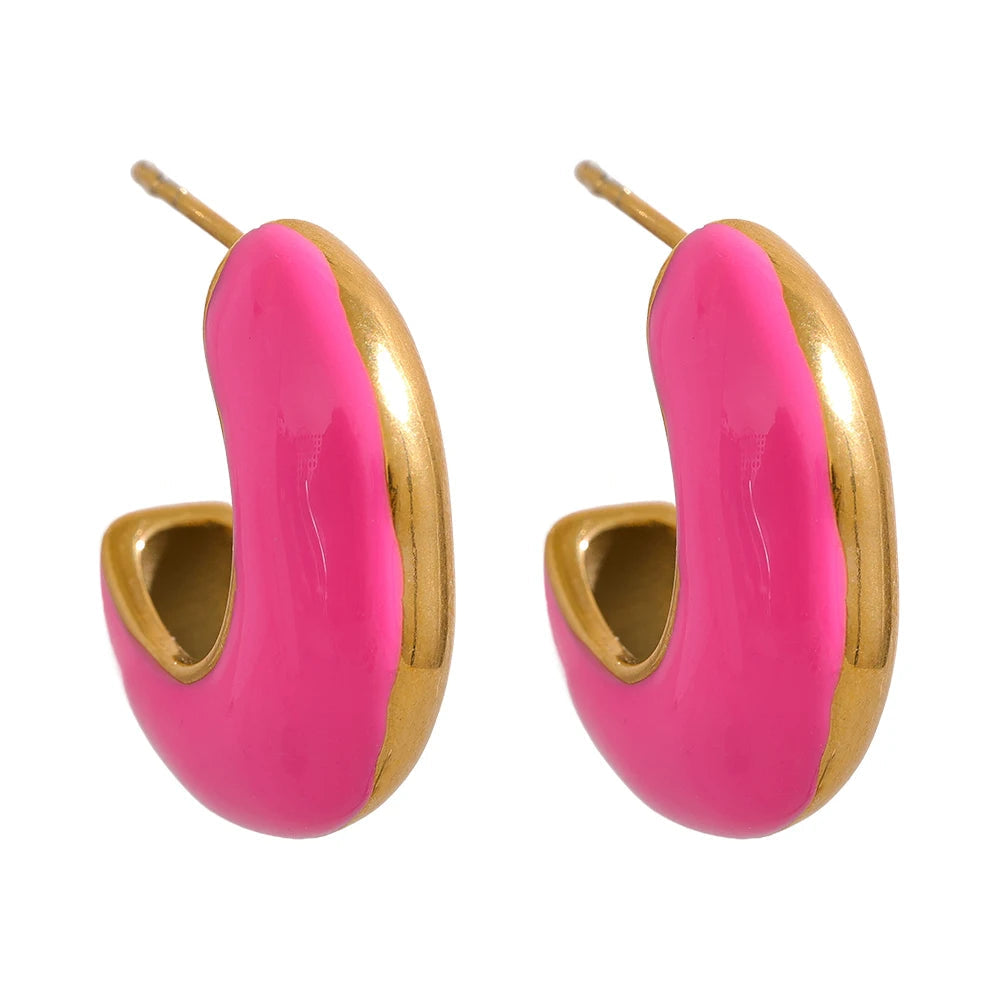 Yhpup Multicolor Esmalte Aço Inoxidável Geométrica Huggie Brincos Metal Alta Qualidade À Prova D' Água Jóias para Mulheres Bijoux Femme