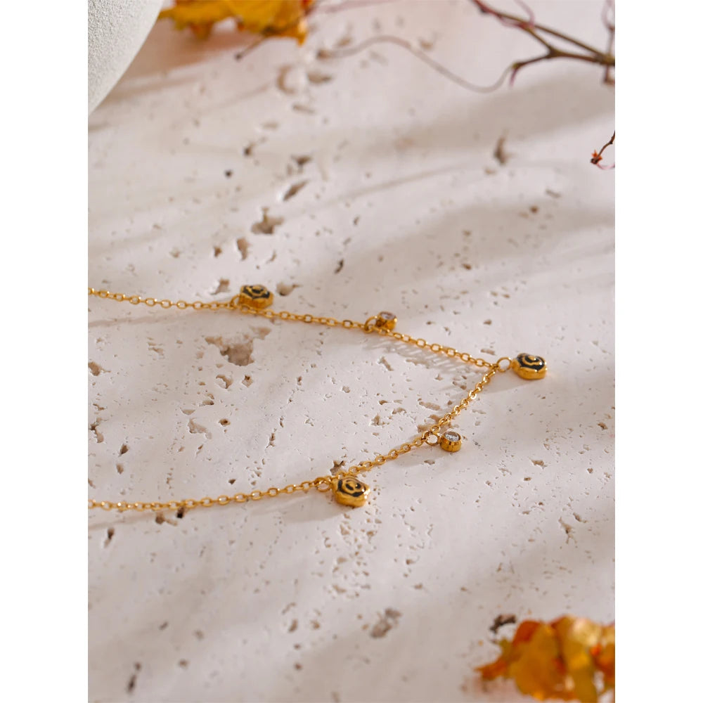 Yhpup preto esmalte flor zircônia corrente gota chique colar pvd banhado a aço inoxidável moda colar 18k jóias