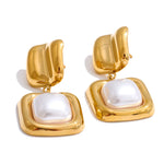 Yhpup elegância imitação de pérolas brincos quadrados anti alérgicos aço inoxidável atraente popular coreano jóias presente