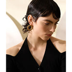 Yhpup 37mm à prova de ferrugem aço inoxidável redondo oco grandes brincos femininos charme textura de metal declaração cor de ouro jóias novo