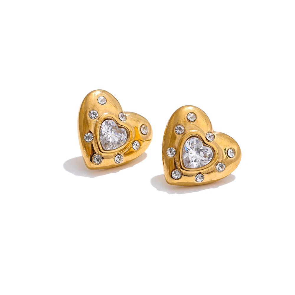 Yhpup zircônia cúbica coração amor diário à prova d'água brincos de aço inoxidável charme joias da moda presente de dia dos namorados