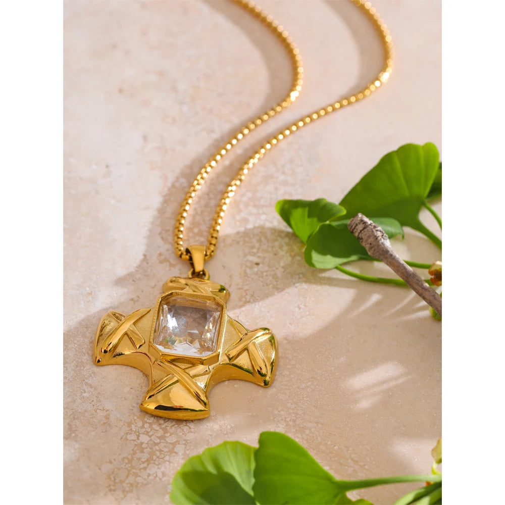 Yhpup delicado aaa brilhante zircônia cúbica cruz pingente colar cor de ouro aço inoxidável clássico charme colar jóias 2025