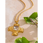 Yhpup delicado aaa brilhante zircônia cúbica cruz pingente colar cor de ouro aço inoxidável clássico charme colar jóias 2025