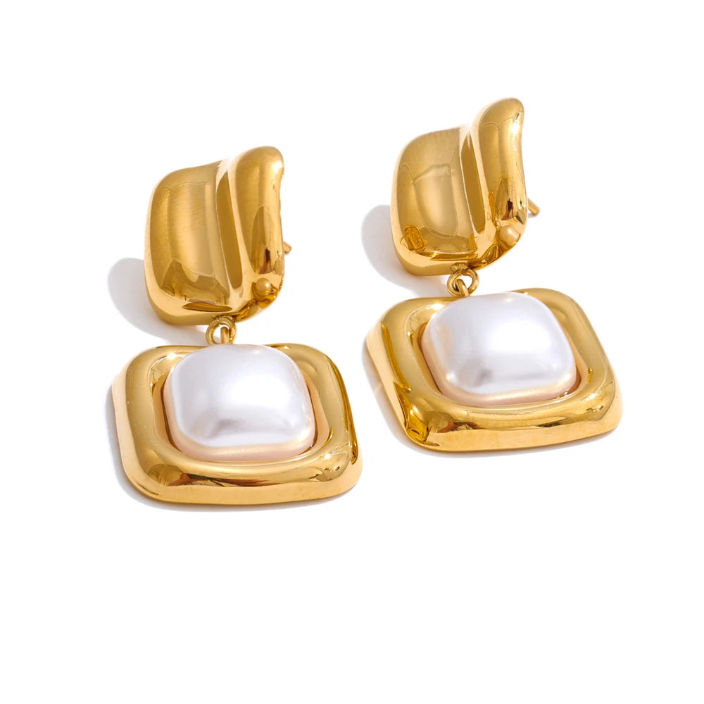 Yhpup elegância imitação de pérolas brincos quadrados anti alérgicos aço inoxidável atraente popular coreano jóias presente