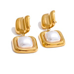 Yhpup elegância imitação de pérolas brincos quadrados anti alérgicos aço inoxidável atraente popular coreano jóias presente