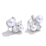 Yhpup suave pérola bling zircônia cúbica flor delicado brincos mancha resistente aço inoxidável chique doce jóias presente