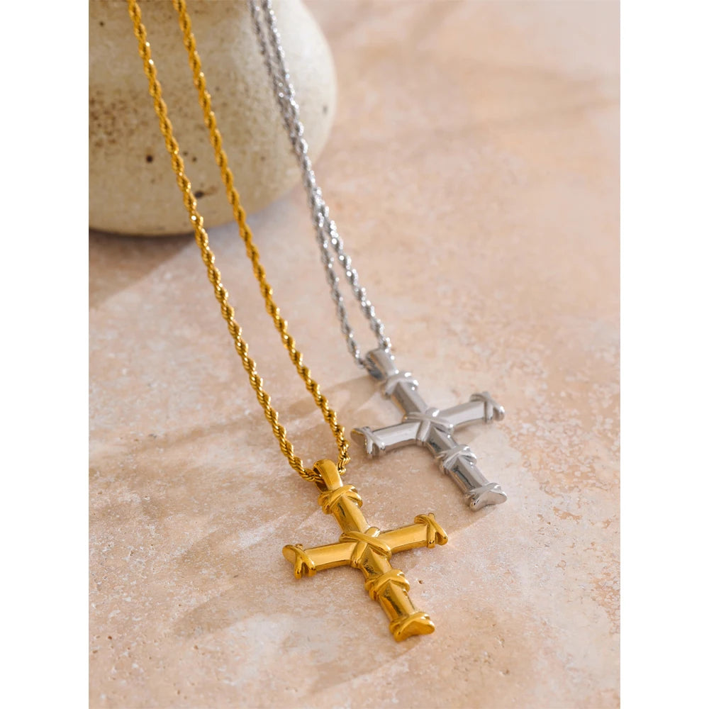 Yhpup 316l aço inoxidável cruz clássico colar pingente ouro & platina pvd banhado colar personalizado jóias novo
