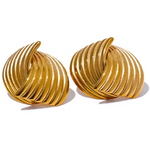 Yhpup brincos geométricos incomuns de aço inoxidável, evitam alergias, metal simples, 18k, banhado a ouro pvd, joias, presente