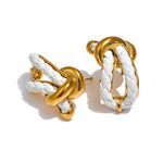 Yhpup vermelho preto branco couro nó geométrico oco brincos na moda aço inoxidável resistente à água elegante jóias exclusivas