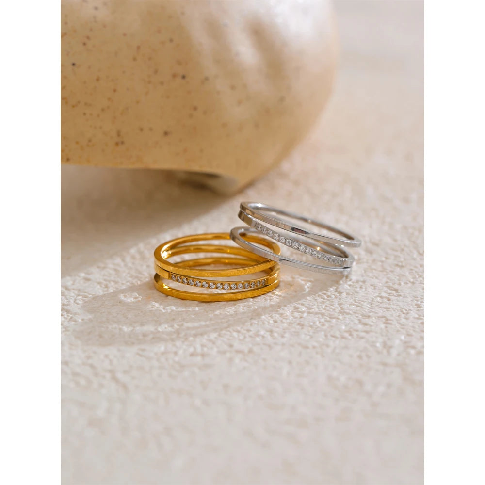 Yhpup 6789 # Anel de zircônia cúbica de aço inoxidável requintado ouro prata cor resistente a manchas metal na moda joias diárias