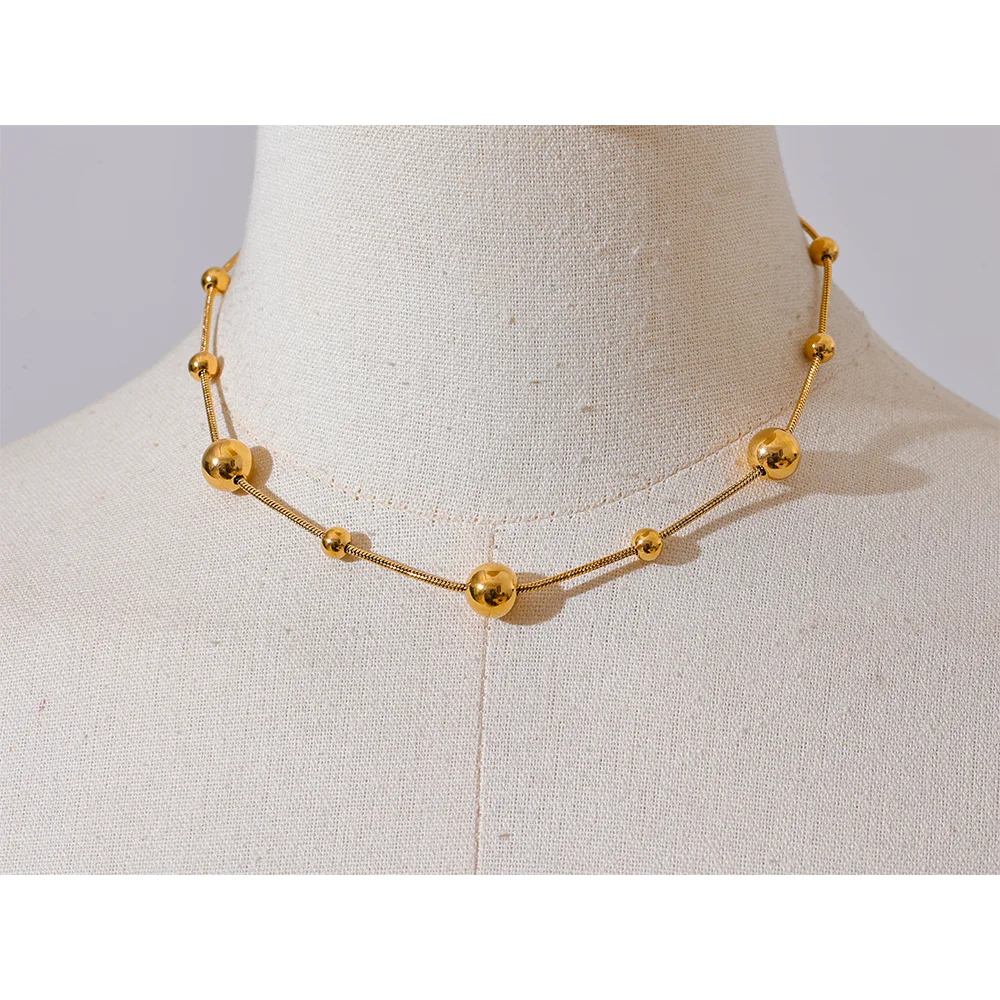 Yhpup colar de corrente de contas redondas de aço inoxidável de alta qualidade para mulheres 18K banhado a PVD joias elegantes à prova de ferrugem